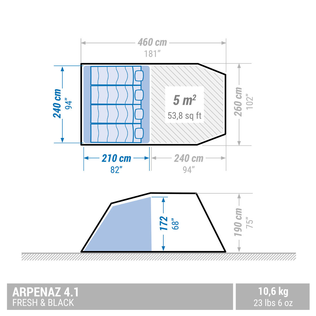 Tente à arceaux de camping - Arpenaz 4.1 F&B - 4 Places - 1 Chambre