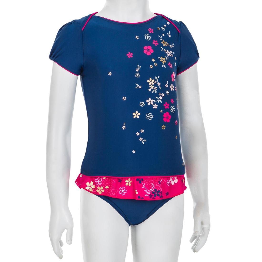 Haut de maillot de bain bébé fille tankini bleu foncé imprimé fleurs