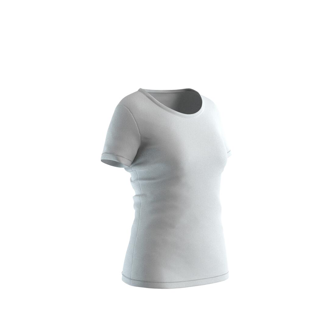 T-shirt fitness manches courtes droit coton col rond femme blanc glacier