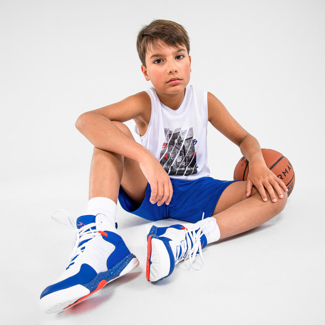 MAILLOT BASKETBALL SANS MANCHE ENFANT - TS500 FAST BLEU