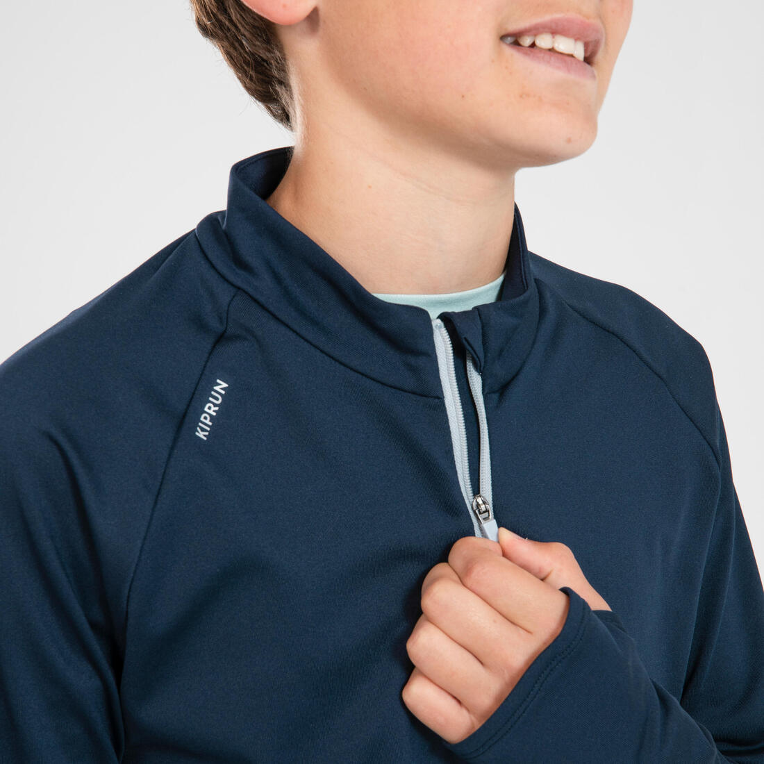 Maillot manches longues chaud 1/2 zip enfant d'athlétisme AT 100 corail fluo