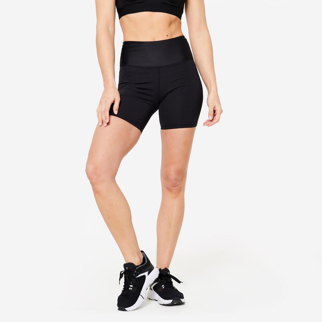 Short taille haute gainant Fitness Cardio Noir