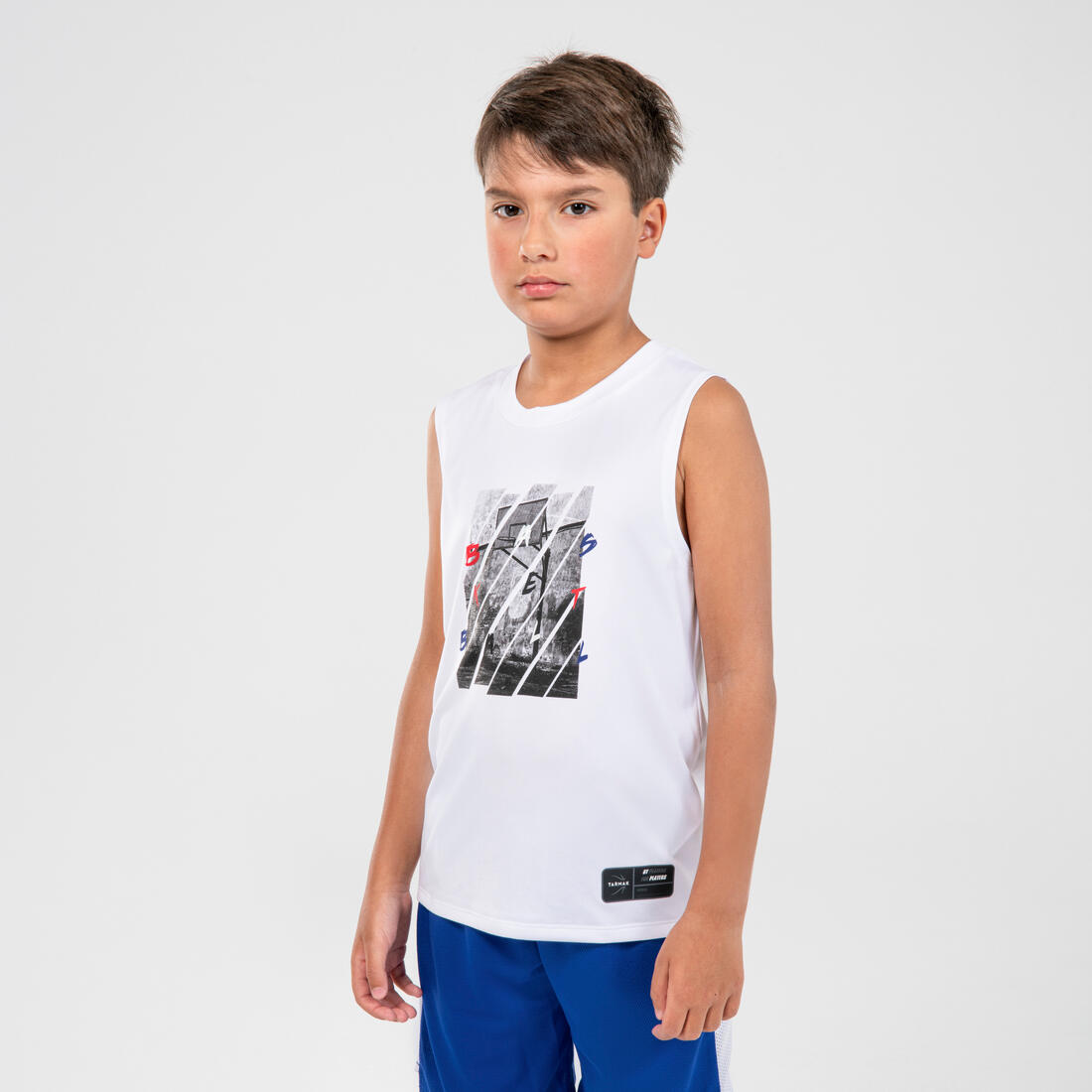 MAILLOT BASKETBALL SANS MANCHE ENFANT - TS500 FAST BLEU