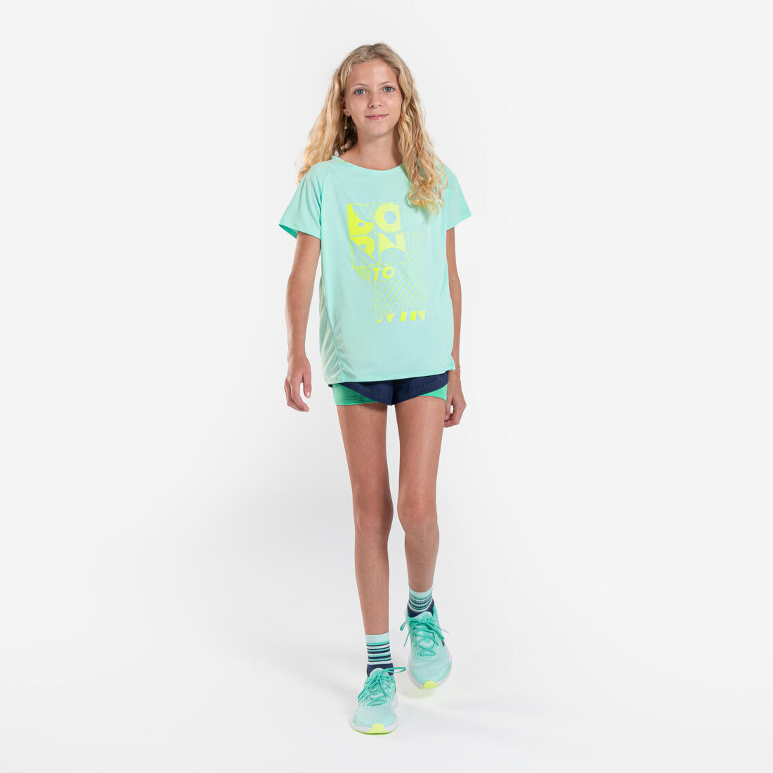 T-shirt de running respirant Fille - KIPRUN DRY+ 500 vert pastel