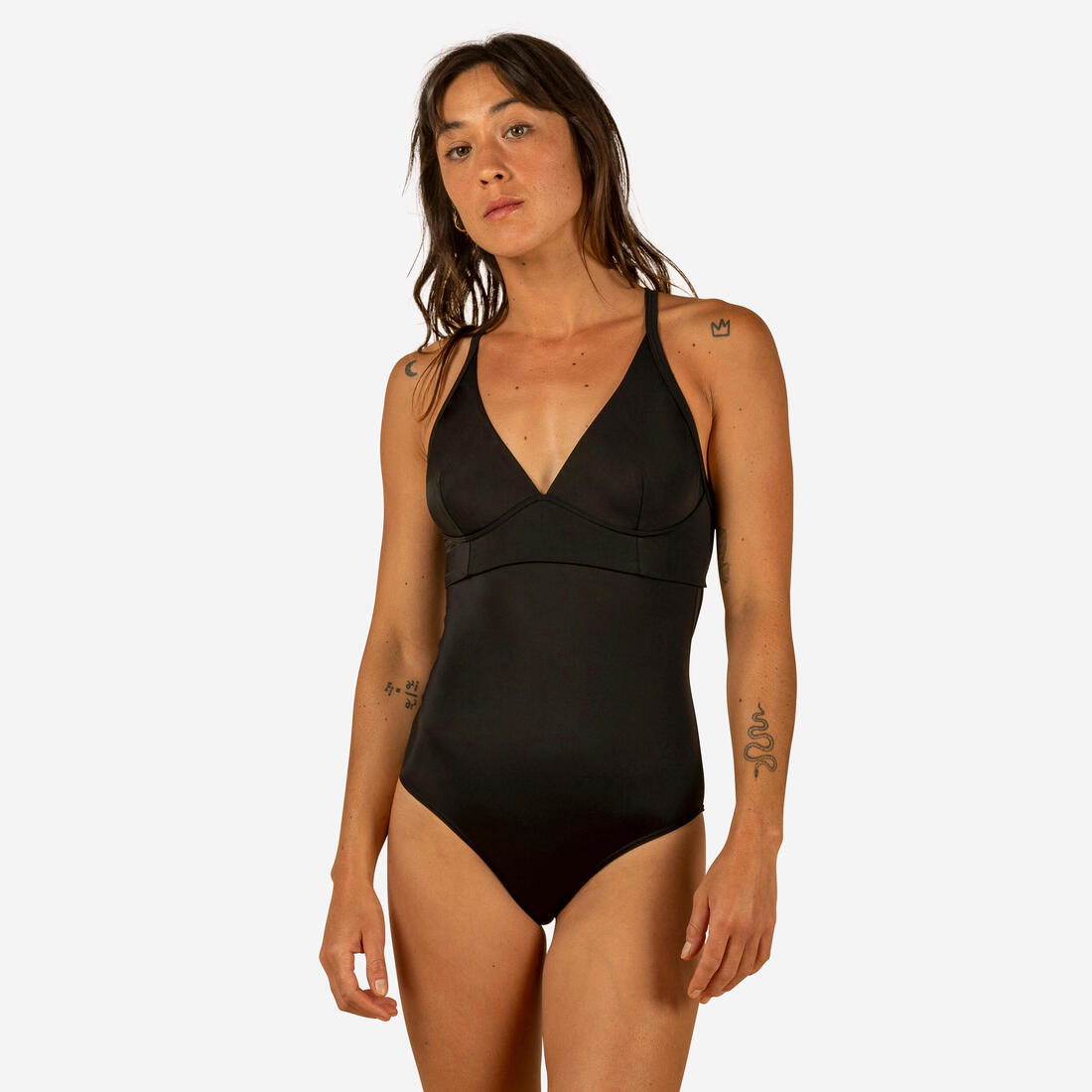 MAILLOT DE BAIN DE SURF 1 PIÈCE FEMME AVEC DOUBLE RÉGLAGE DOS BEA NOIR