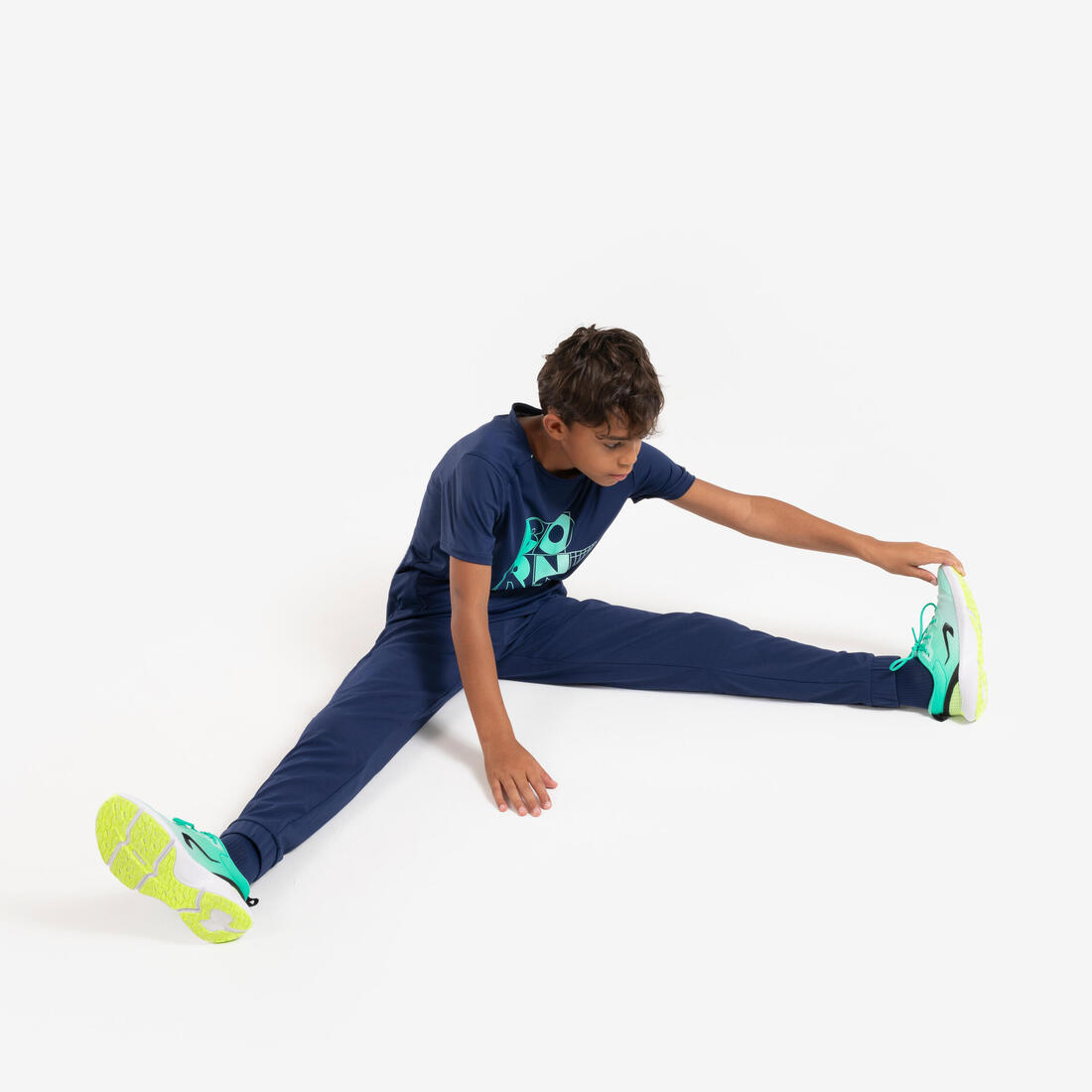 Pantalon de running avec zip Enfant - KIPRUN DRY+ marine vert