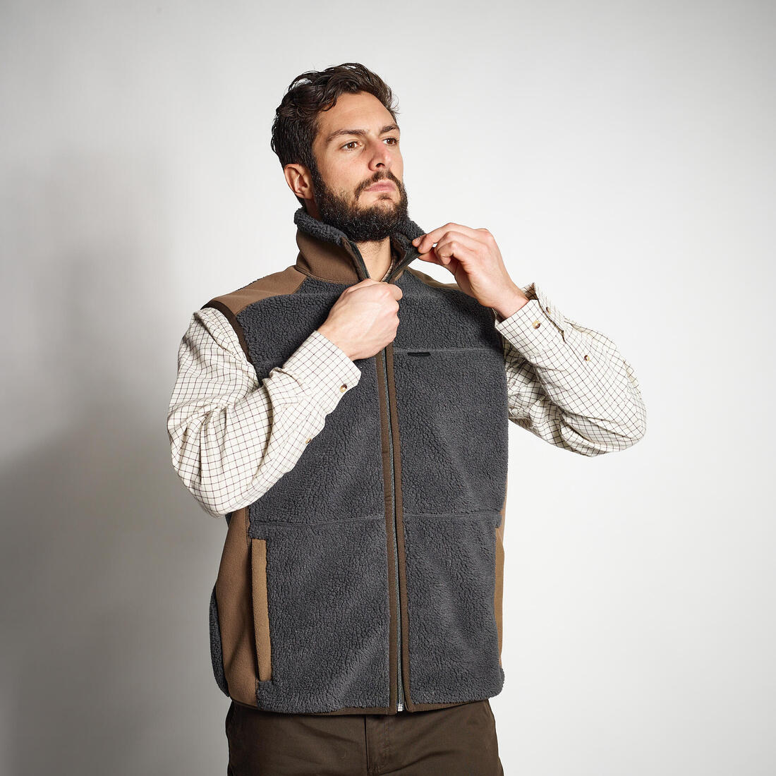 GILET POLAIRE SANS MANCHES MOUTONNE 500 GRIS