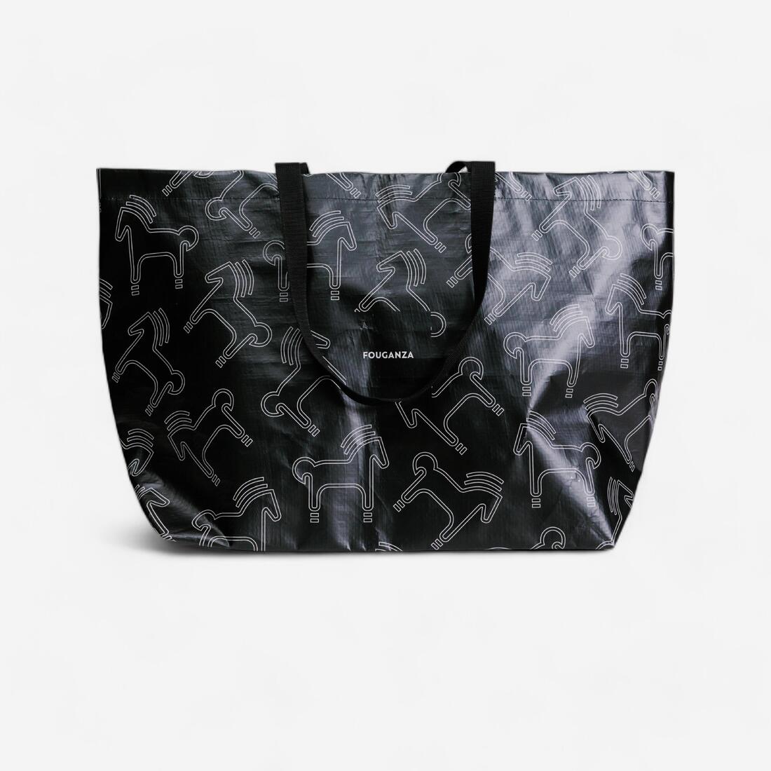 Sac cabas équitation Chevaux noir et beige