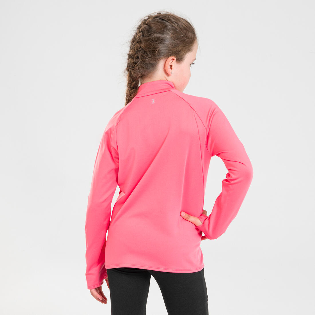 Maillot manches longues chaud 1/2 zip enfant d'athlétisme AT 100 corail fluo