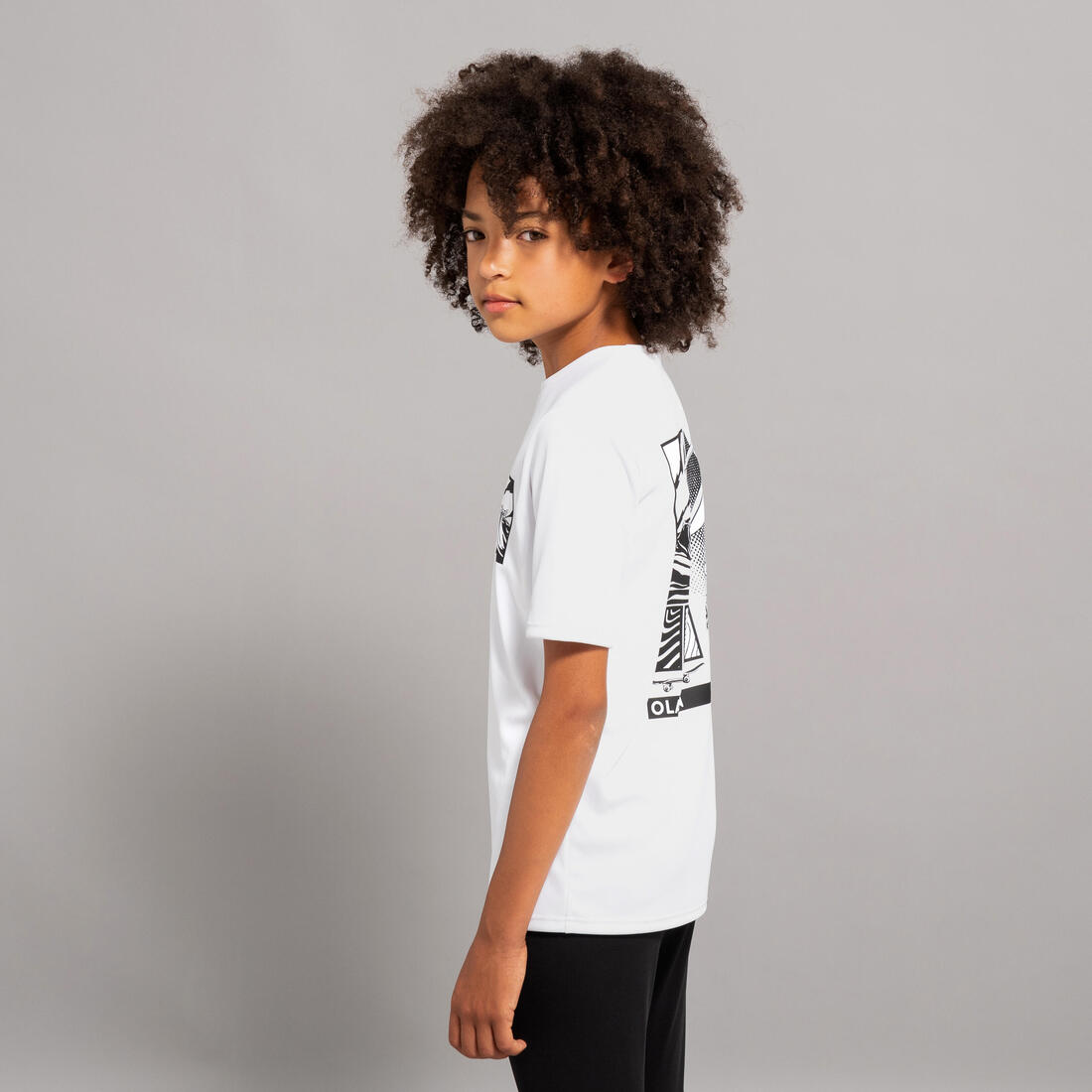 T-shirt anti UV manches courtes surf Junior - 100 blanc noir skate