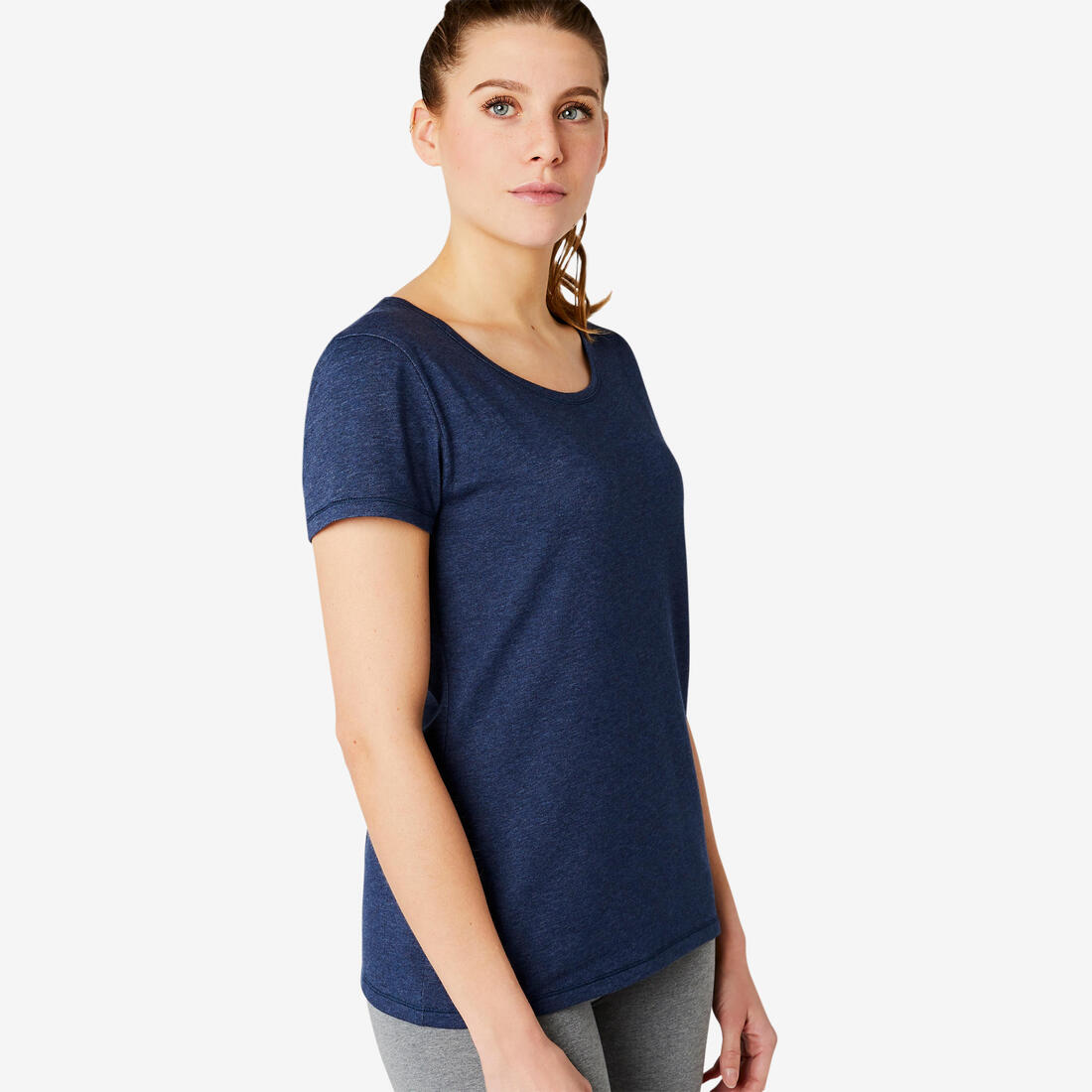 T-Shirt manches courtes régular Gym & Pilates femme bleu chiné