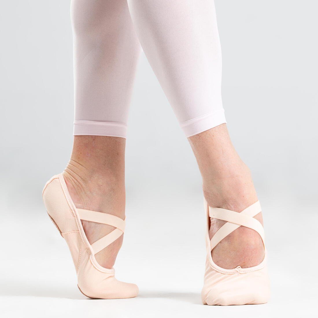 Demi-pointes danse classique bi-semelles en toile stretch saumon tailles 41-42