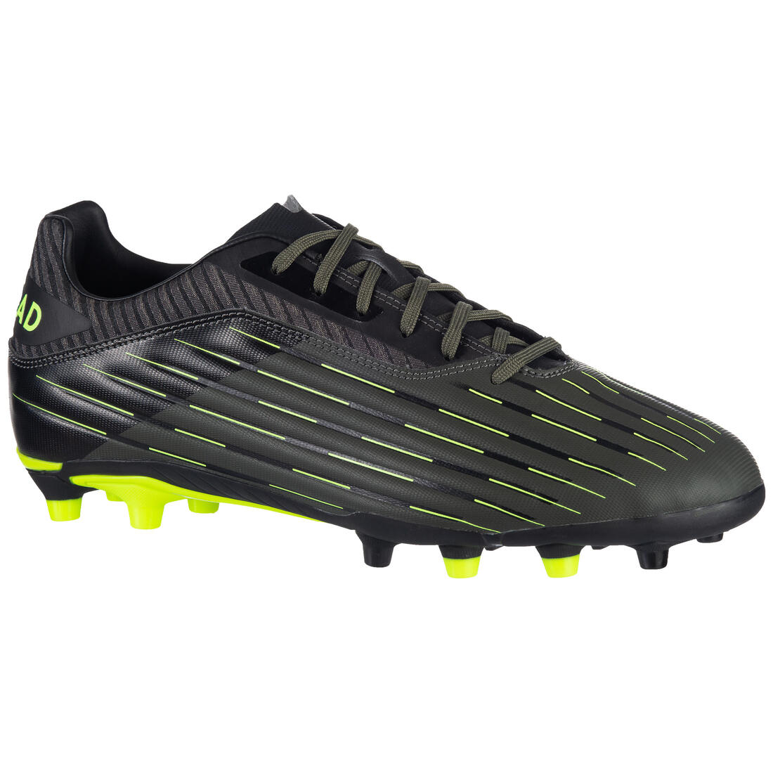 Chaussures de rugby moulée terrains secs Skill R500 FG kaki jaune