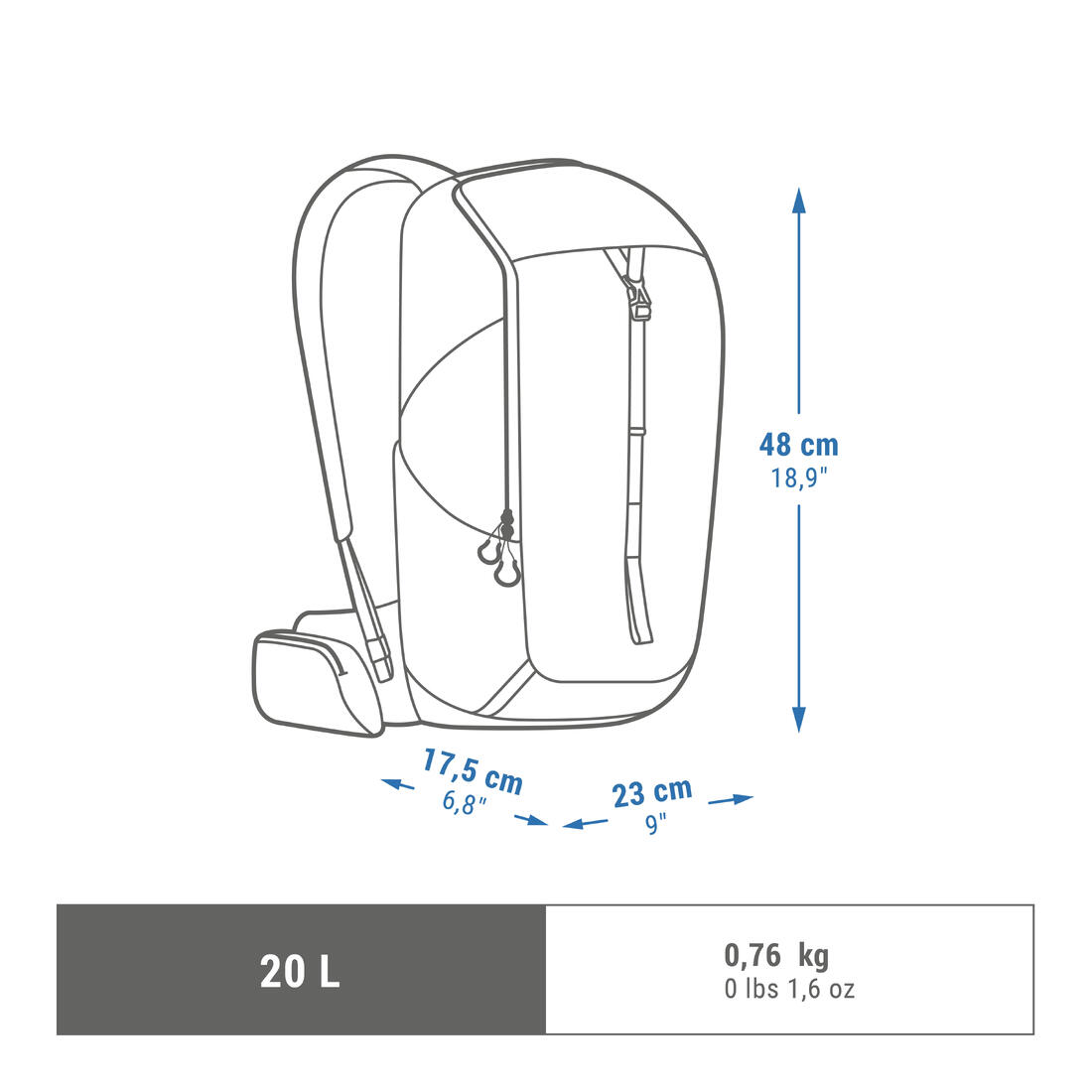 Sac à dos de randonnée montagne 20L, MH100