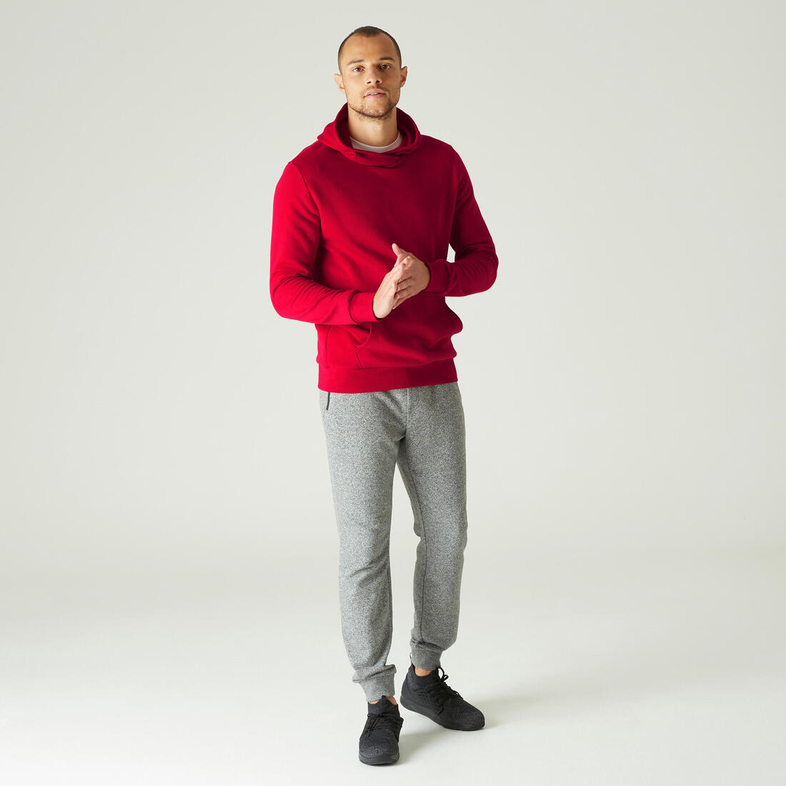 Sweat crew à capuche Fitness homme - 100 Rouge grenat