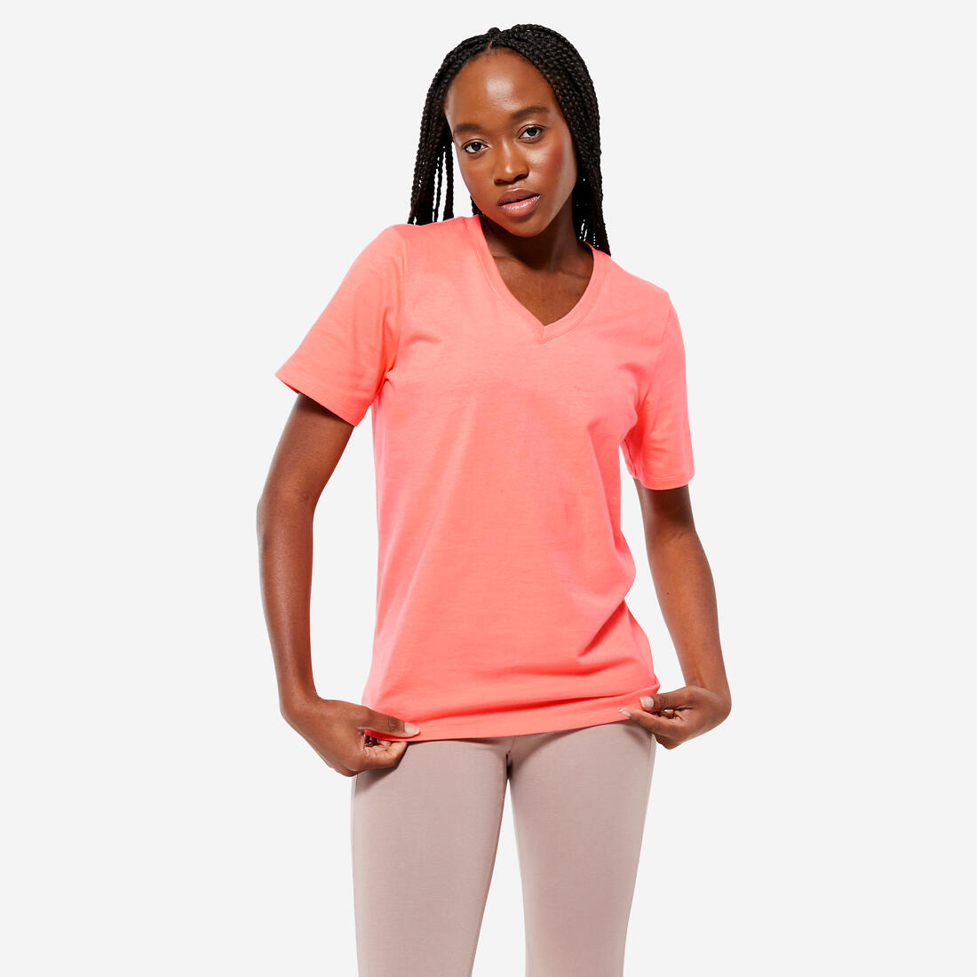 T-shirt col V fitness en coton femme