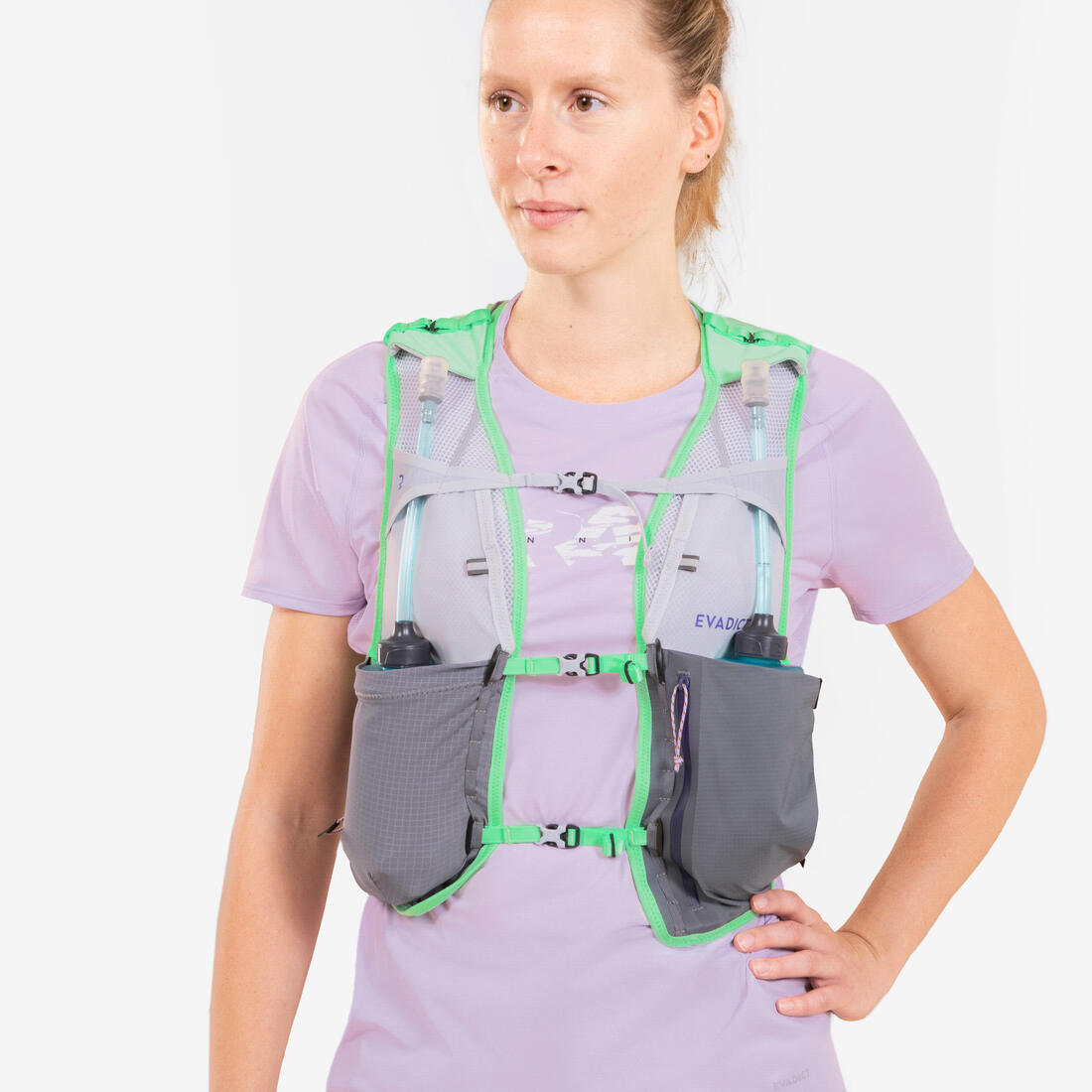 Sac trail running 8l femme vert menthe - vendu avec 2 flasques 500ml