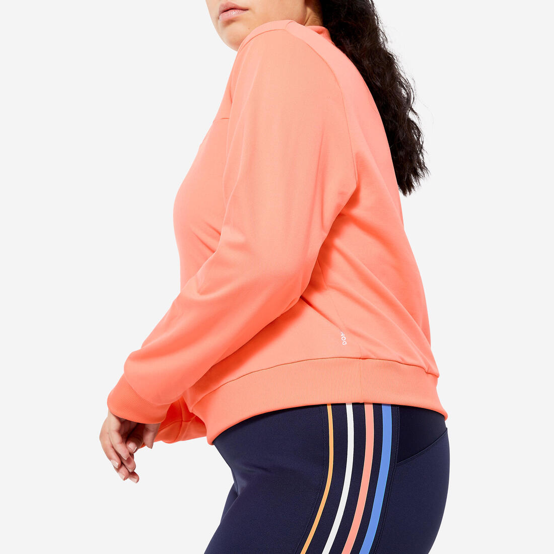 Sweat Manches Longues Col Zippé Fitness Cardio Femme Corail