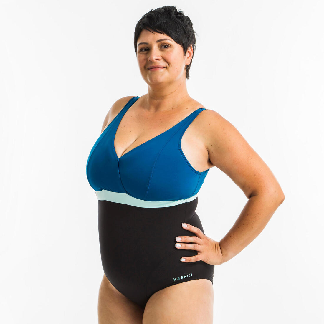 Maillot de bain 1 pièce Aquagym femme Mia Dot bleu Bonnet D/E