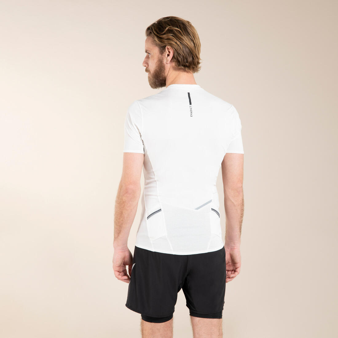 TEE SHIRT DE TRAIL RUNNING MANCHES COURTES ZIP HOMME BLANC