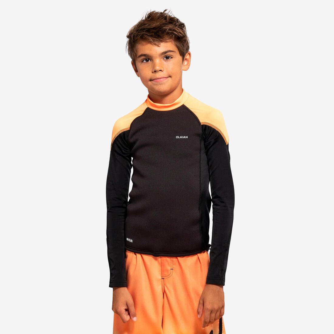 Top solaire NEO manche longue garçon noir orange fluo