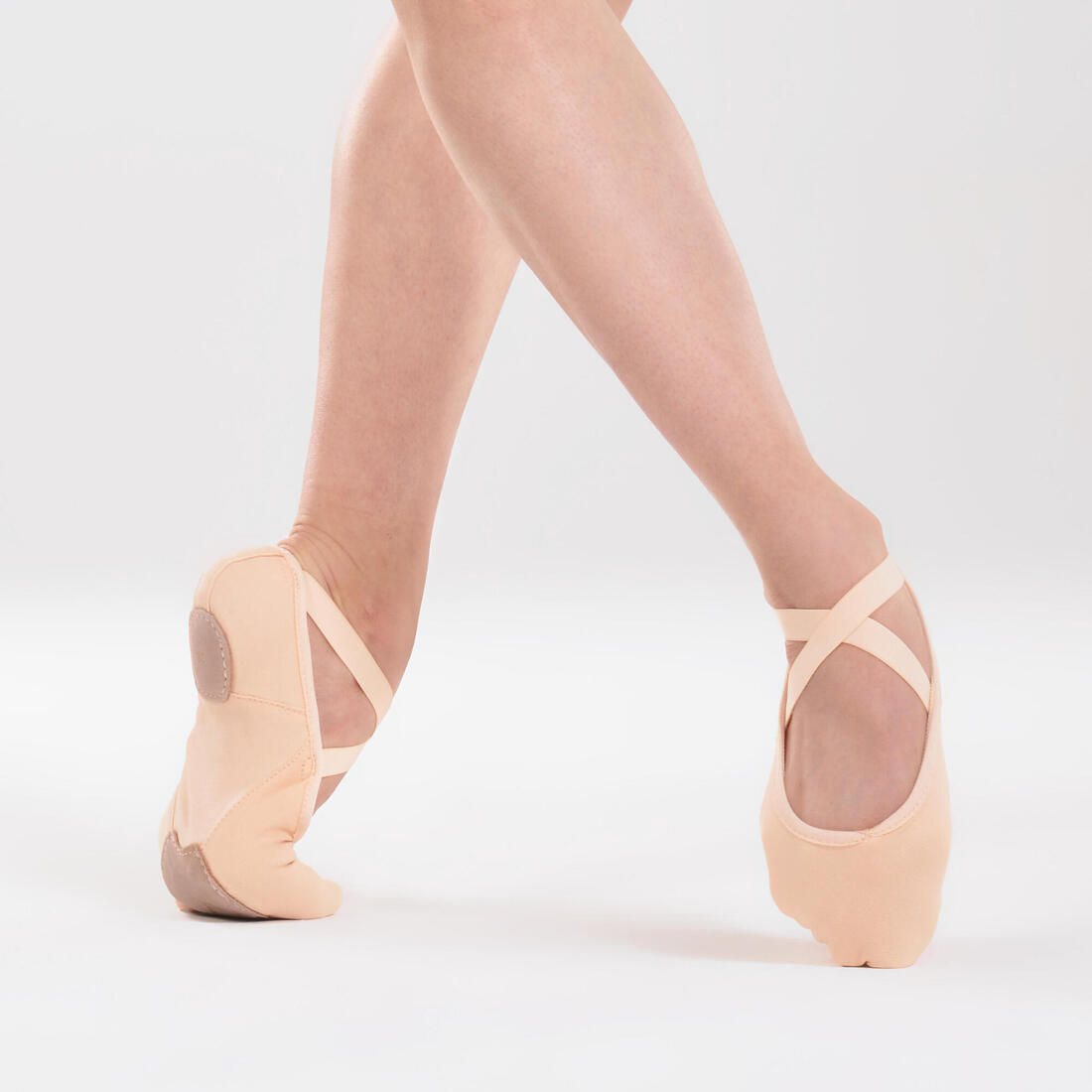 Demi-pointes danse classique bi-semelles en toile stretch saumon tailles 41-42