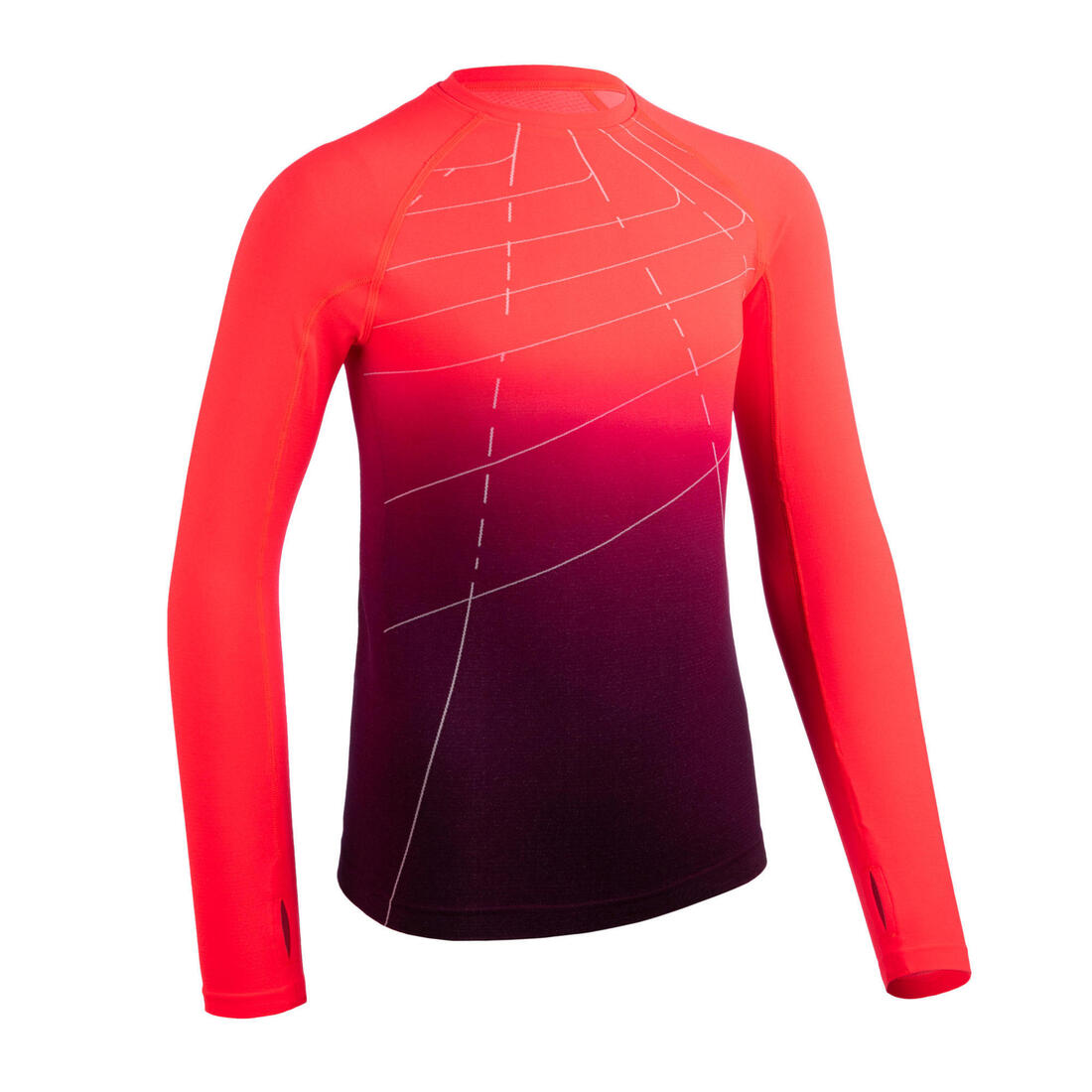 maillot manches longues d'athlétisme pour fille AT 500 skincare rose fluo bleu