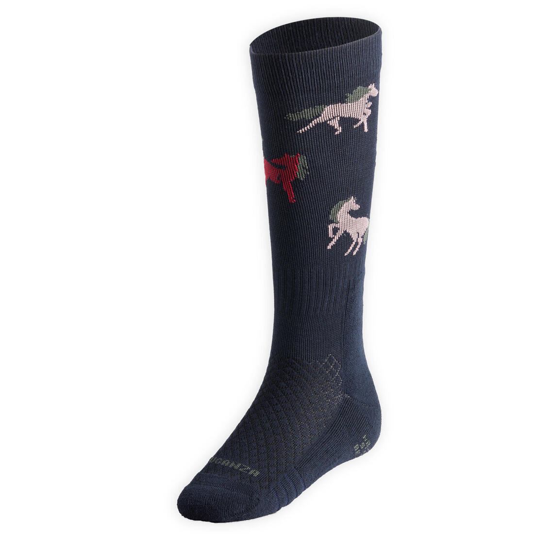 Chaussettes d'équitation enfant sks 500 motifs poneys marine et rose. lot de 2