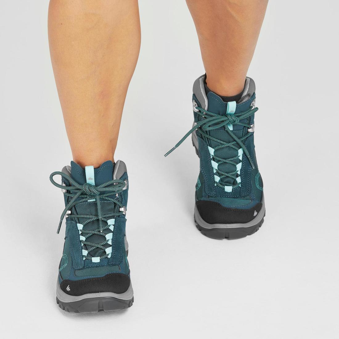 Chaussures imperméables de randonnée montagne - MH100 Mid Turquoise - Femme