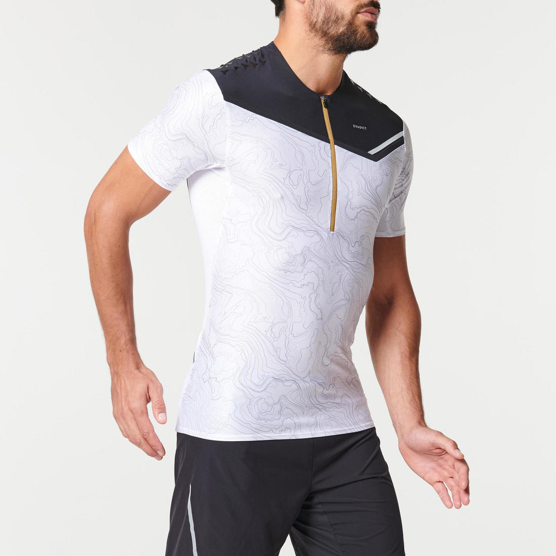 TEE SHIRT DE TRAIL RUNNING MANCHES COURTES ZIP HOMME BLANC