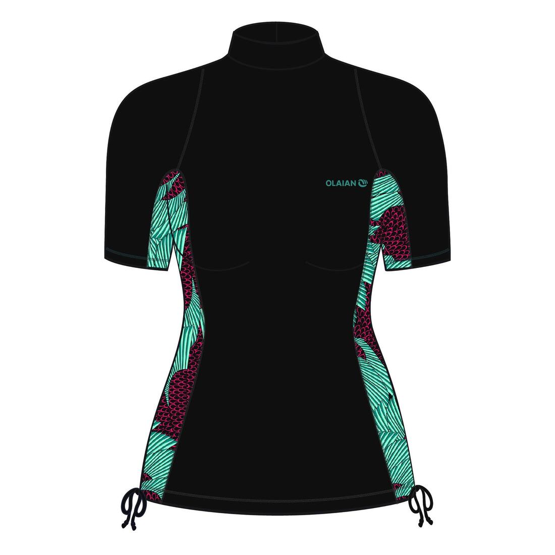 tee shirt anti uv surf top 500 manches courtes femme turquoise et