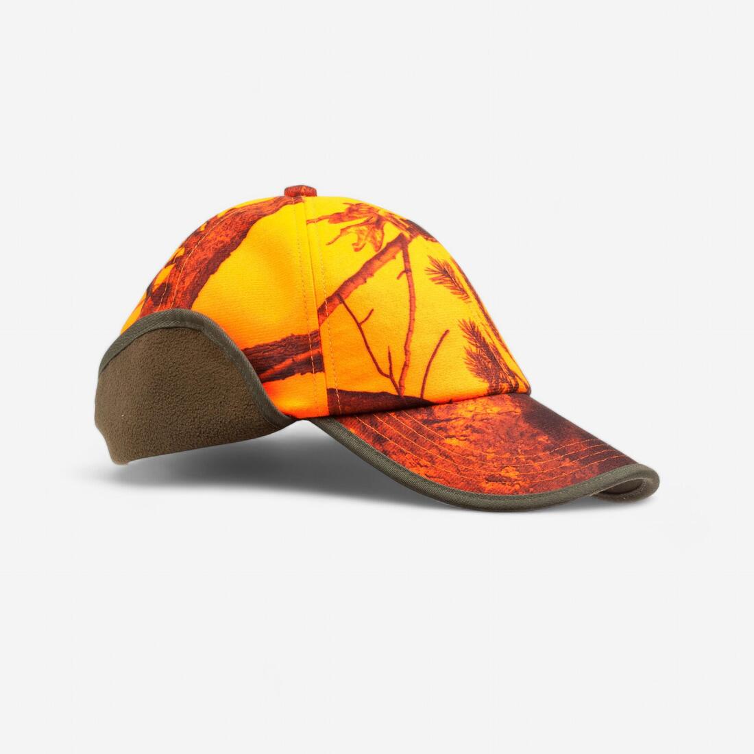 Casquette chasse à rabat camouflage orange