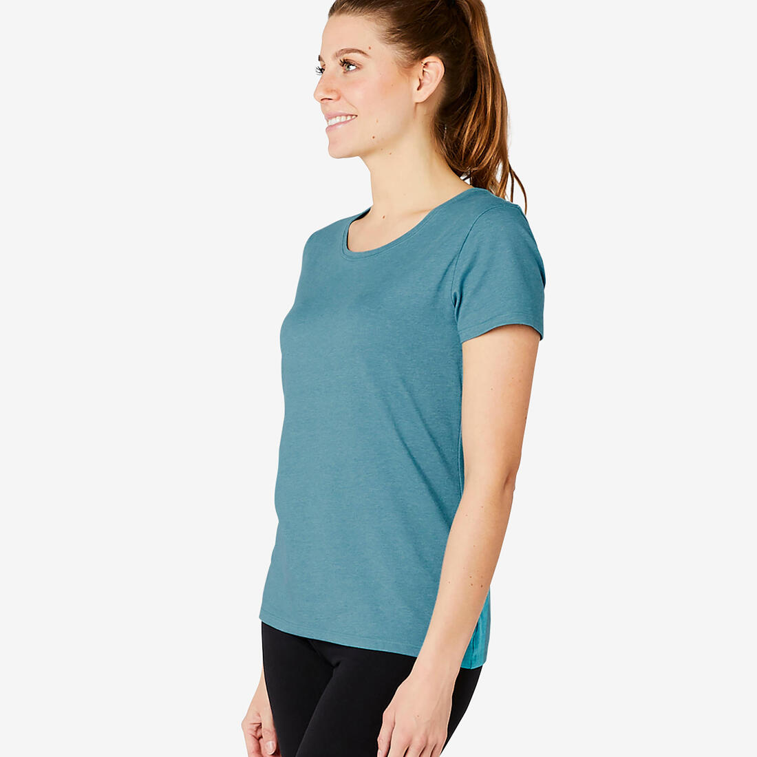 T-Shirt manches courtes régular Gym & Pilates femme bleu chiné