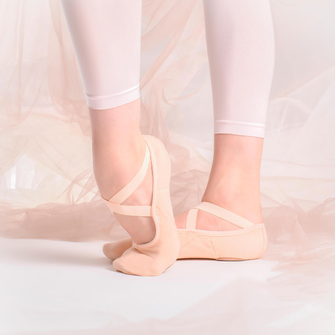 Demi-pointes danse classique bi-semelles en toile stretch saumon tailles 41-42