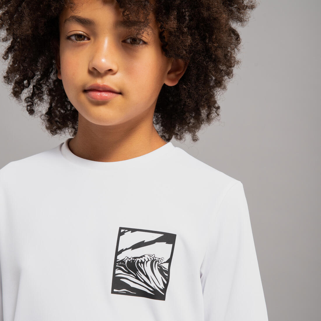 T-shirt anti UV manches courtes surf Junior - 100 blanc noir skate