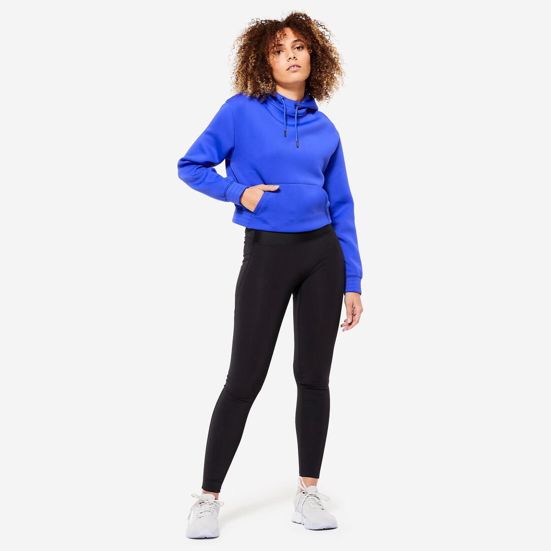 Sweat à capuche crop top Fitness Cardio Bleu