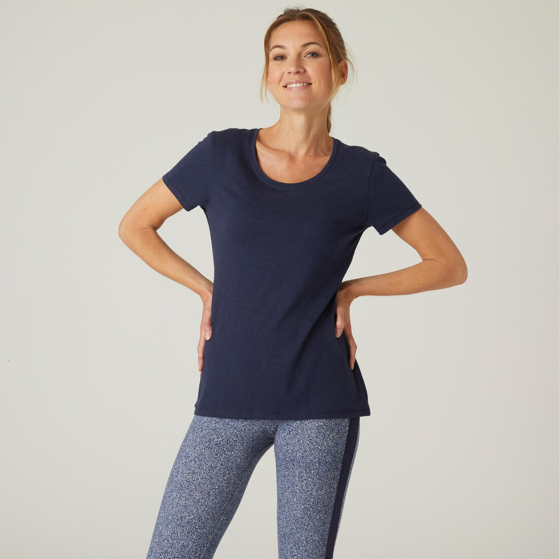 T-Shirt manches courtes régular Gym & Pilates femme bleu chiné