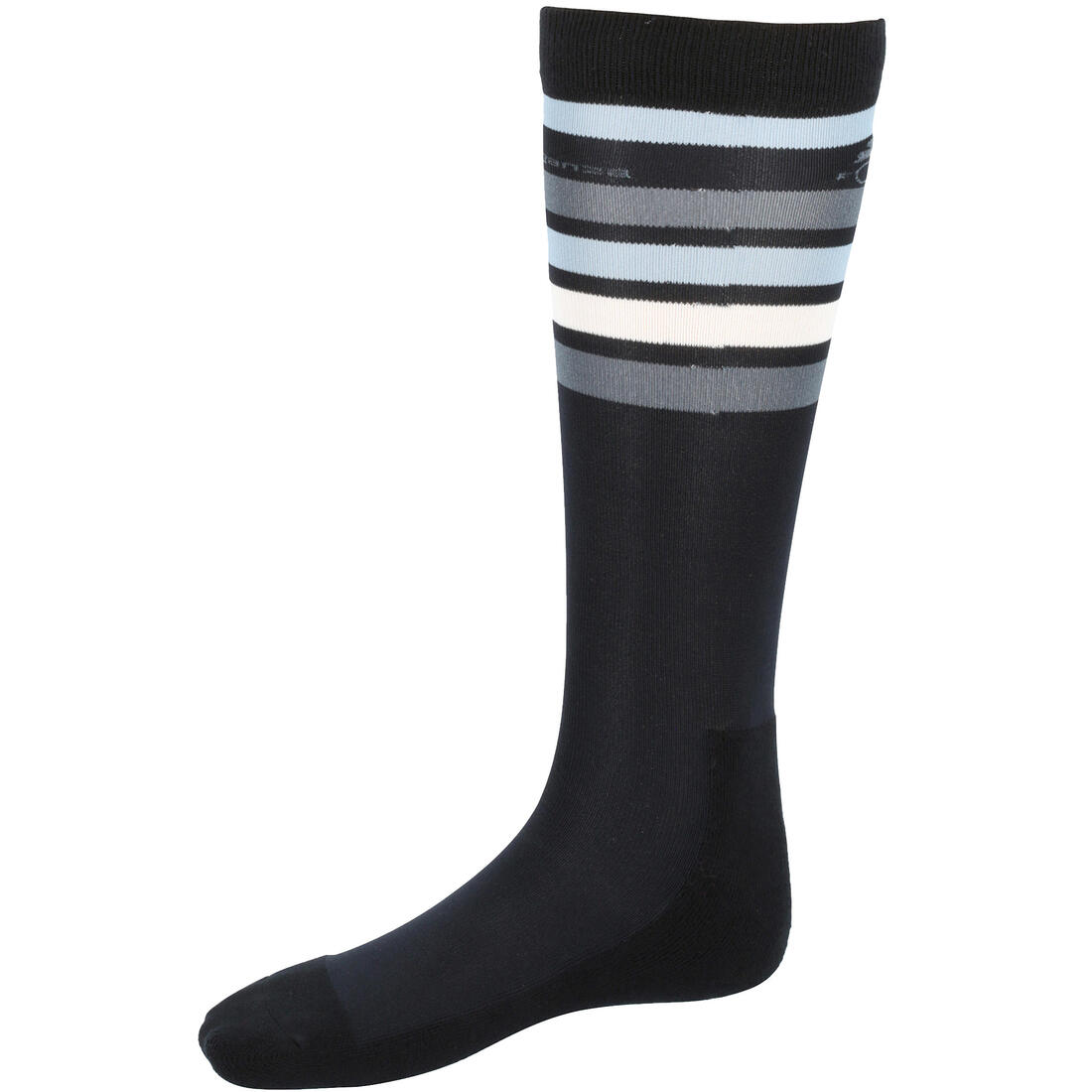 Chaussettes équitation adulte 100 noir rayures blanches et grises