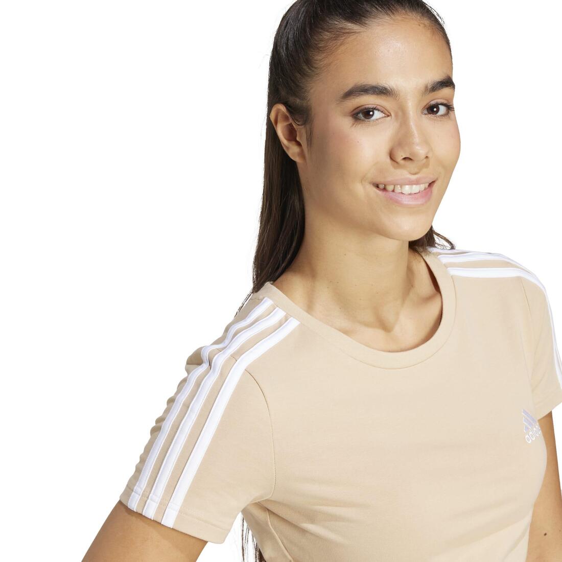 T-SHIRT CROP SLIM DE FITNESS SOFT TRAINING ADIDAS FEMME BEIGE