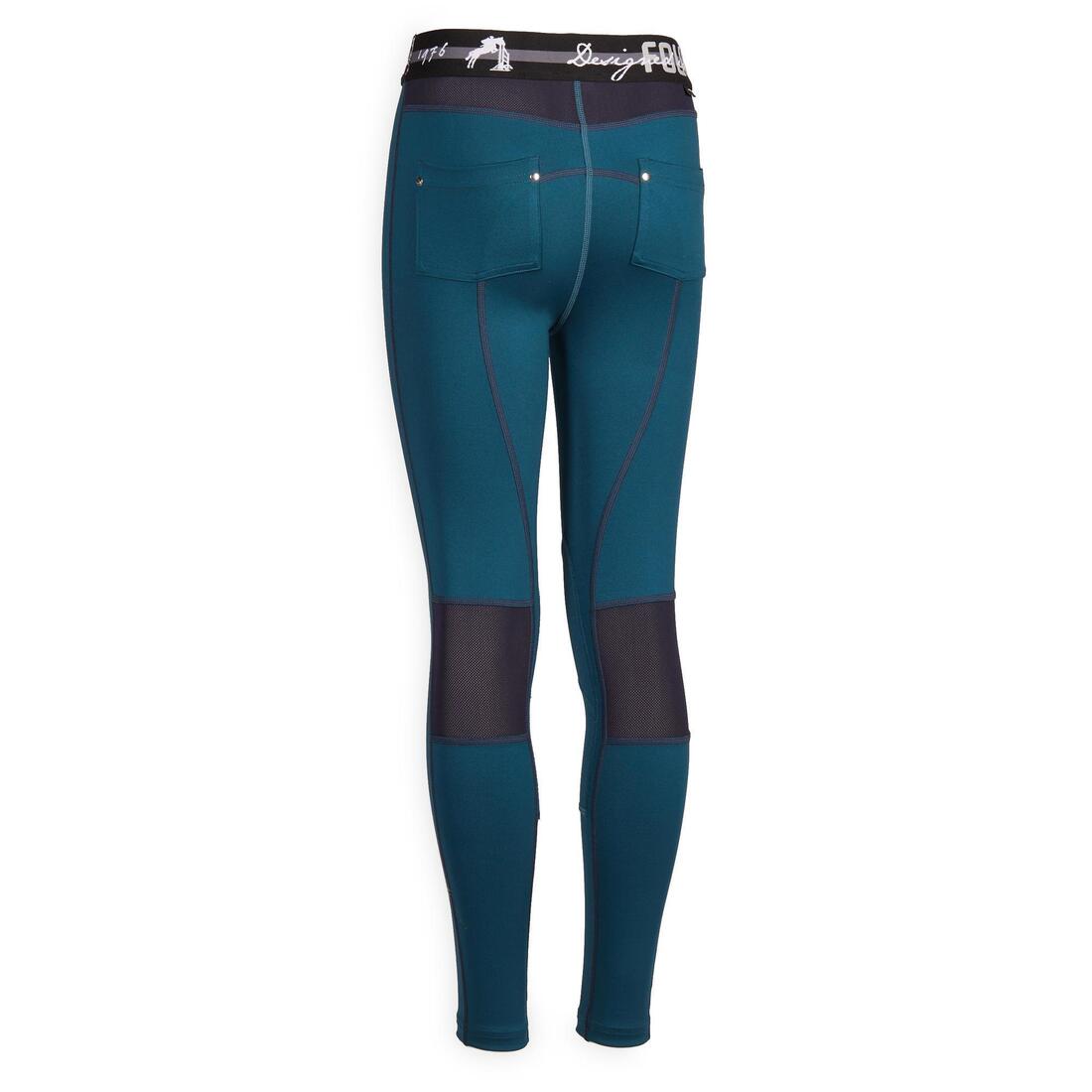 Kids' Horse Riding Light Legging 100 - Petrol Blue/Navy Blue