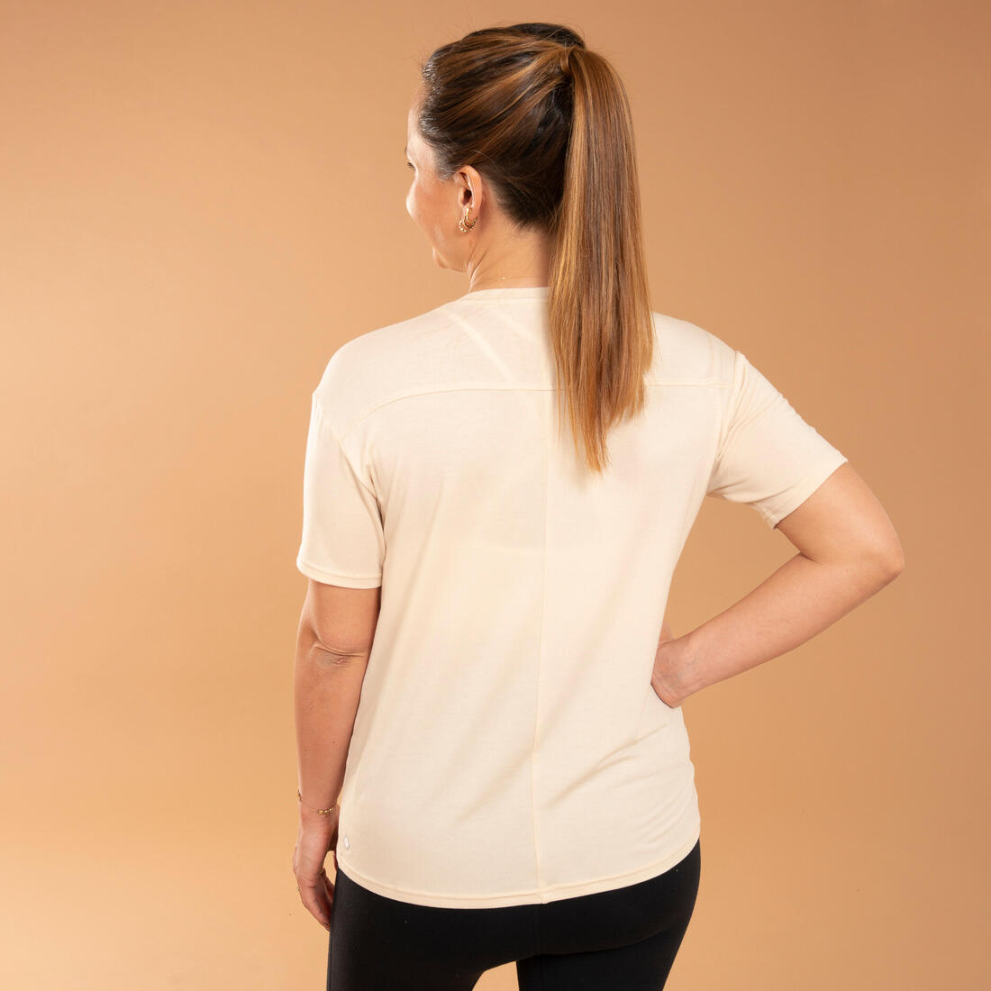 Tee-shirt grossesse yoga allaitement manche courte beige