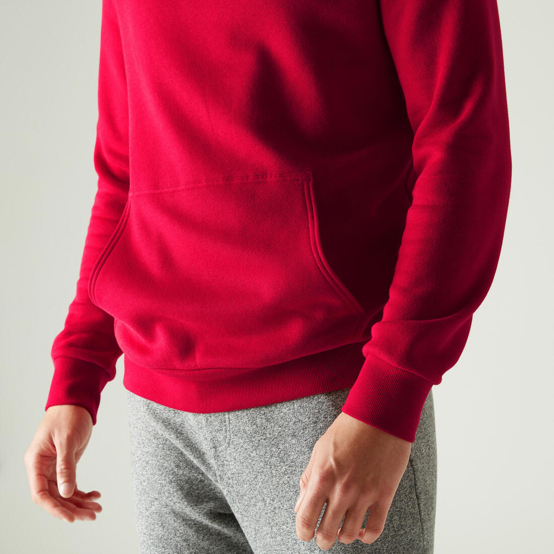 Sweat crew à capuche Fitness homme - 100 Rouge grenat