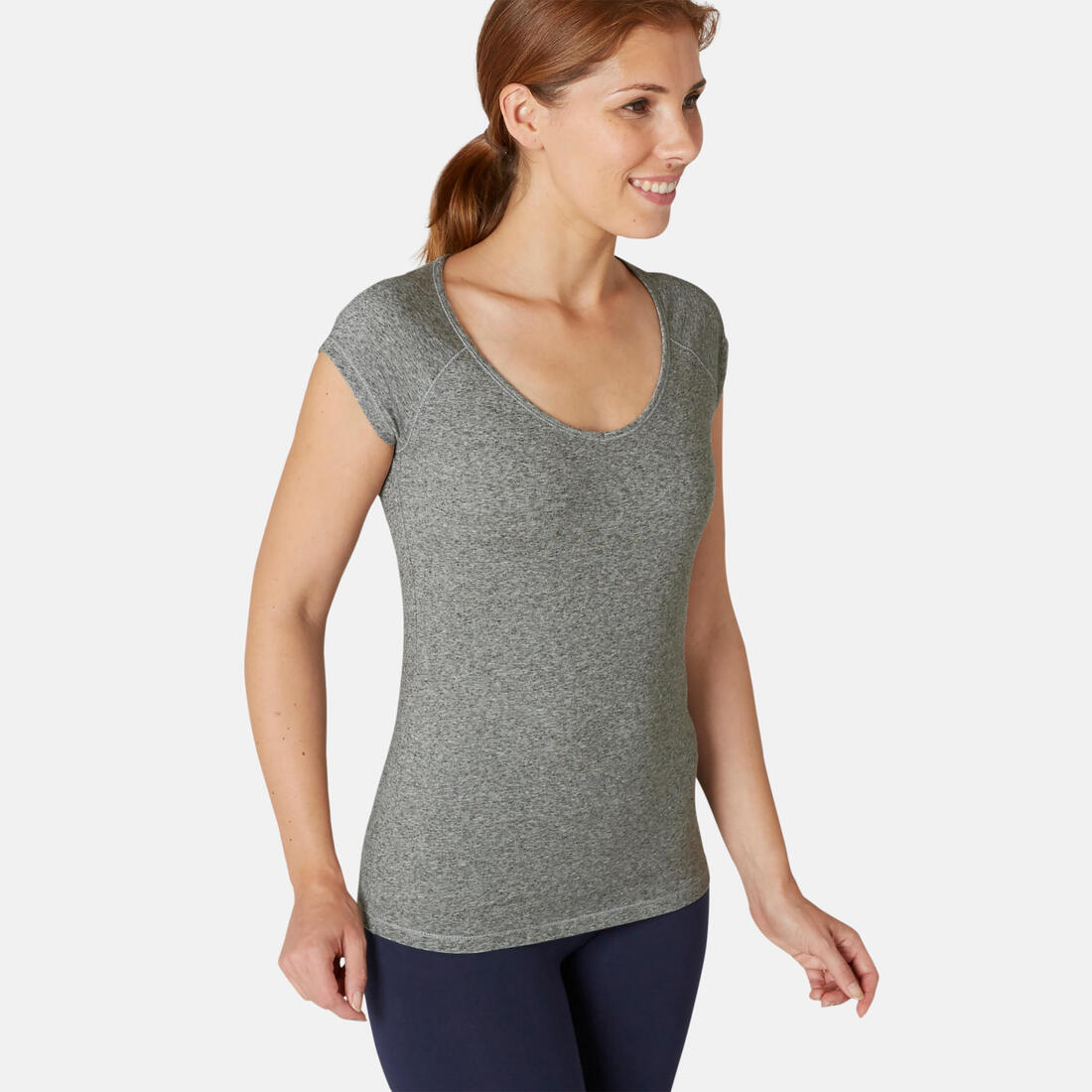 T-shirt manches courtes slim fitness Active femme  gris chiné clair