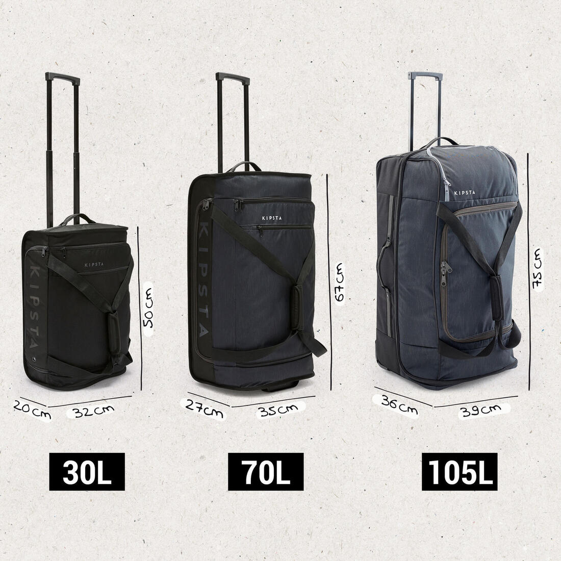 Valise 30L à roulettes - sac de voyage transport cabine - ESSENTIAL noire