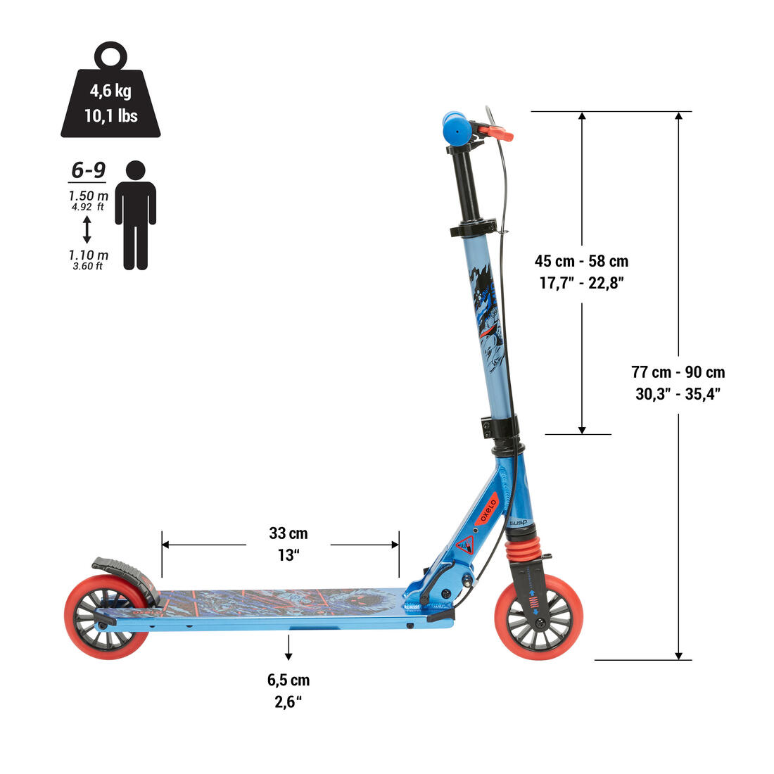 Trottinette enfant mid5 avec frein au guidon et suspension noire/verte