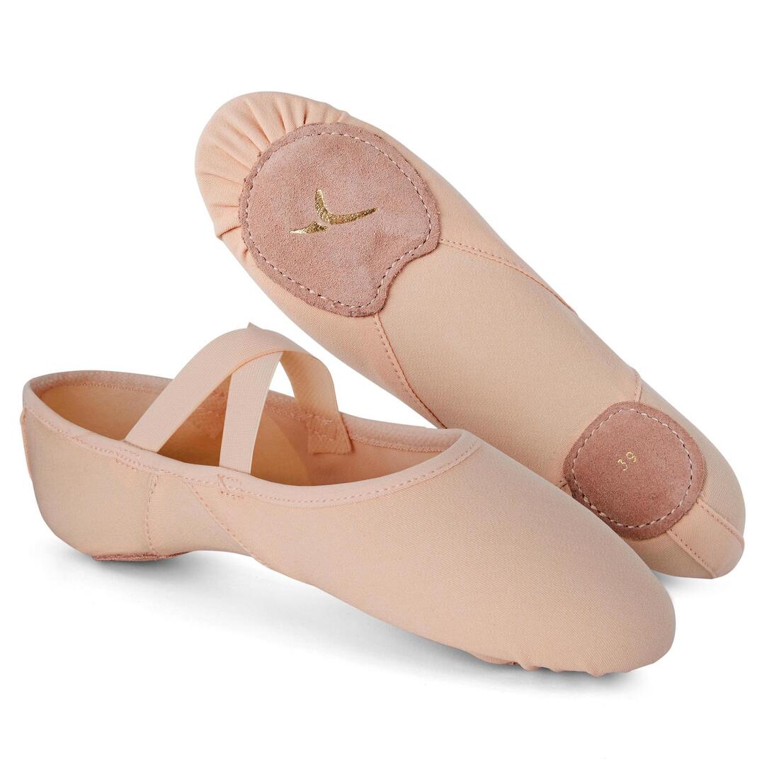 Demi-pointes danse classique bi-semelles en toile stretch saumon tailles 41-42