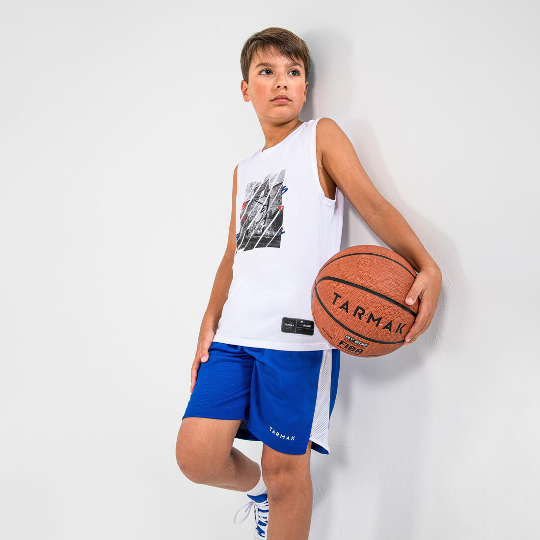 MAILLOT BASKETBALL SANS MANCHE ENFANT - TS500 FAST BLEU