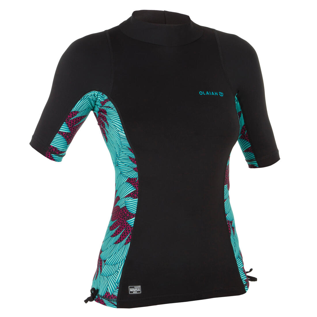 tee shirt anti uv surf top 500 manches courtes femme turquoise et