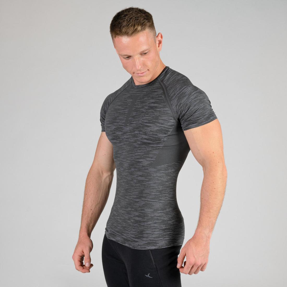 T-shirt musculation compression manches courtes respirant col rond