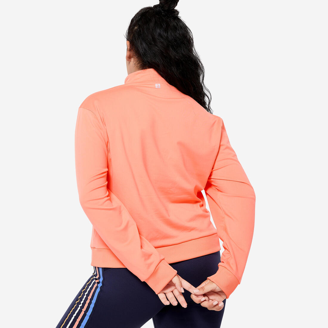 Sweat Manches Longues Col Zippé Fitness Cardio Femme Corail